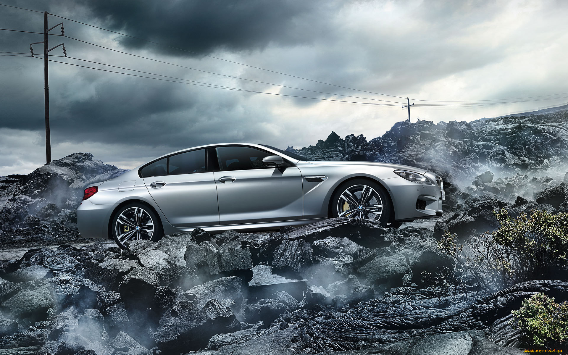 , bmw, road, rock, tuning, mpower, coupe, clouds, sky, motion, gran, m6